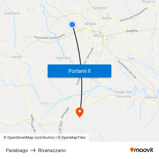Parabiago to Rivanazzano map