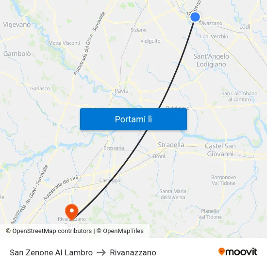 San Zenone Al Lambro to Rivanazzano map