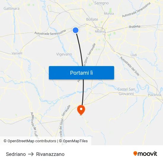 Sedriano to Rivanazzano map