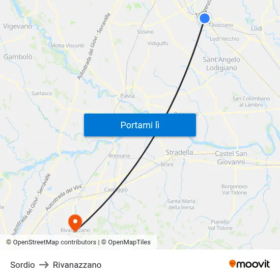 Sordio to Rivanazzano map