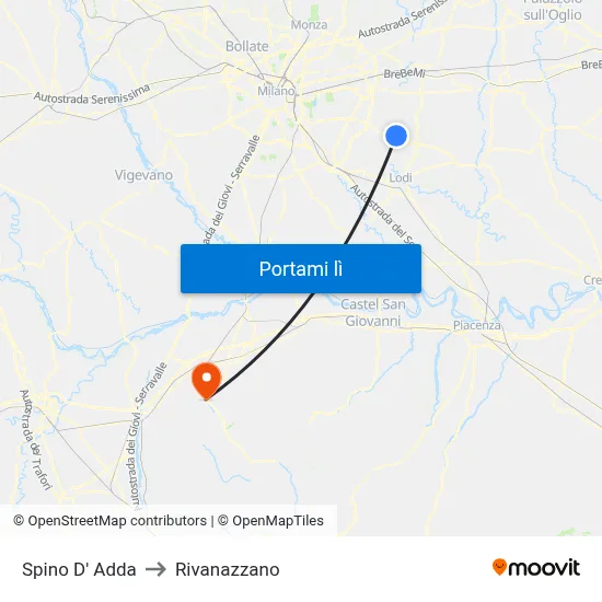 Spino D' Adda to Rivanazzano map