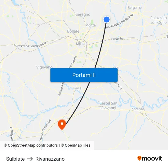 Sulbiate to Rivanazzano map