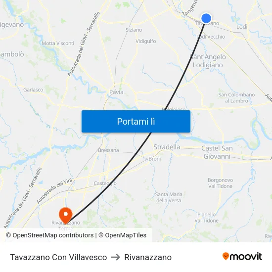 Tavazzano Con Villavesco to Rivanazzano map