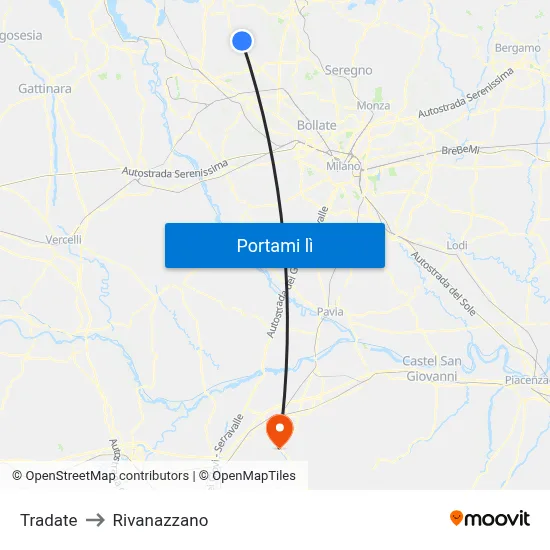 Tradate to Rivanazzano map