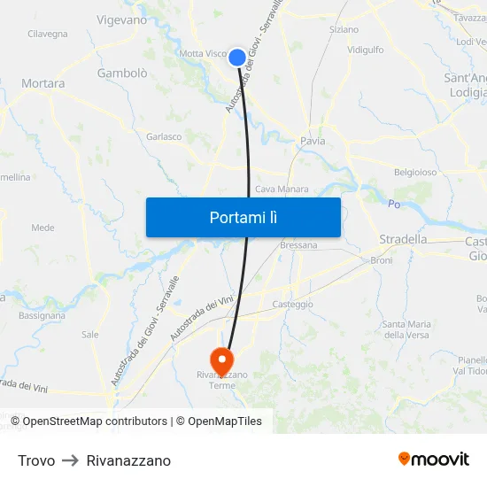 Trovo to Rivanazzano map