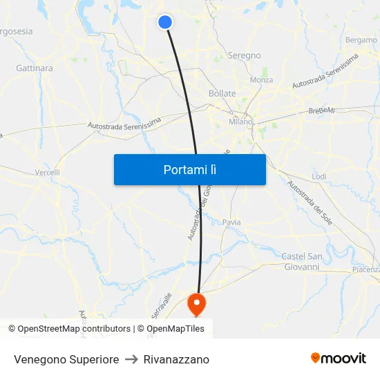 Venegono Superiore to Rivanazzano map