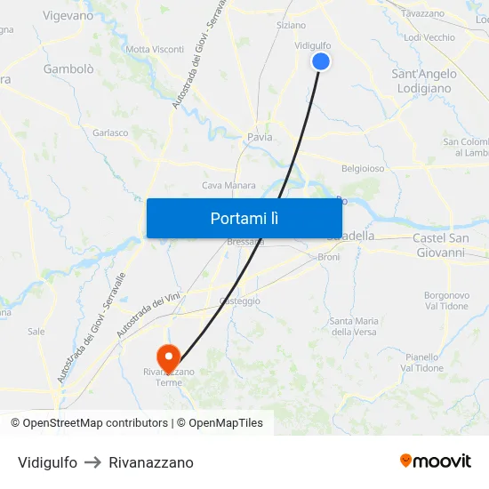 Vidigulfo to Rivanazzano map