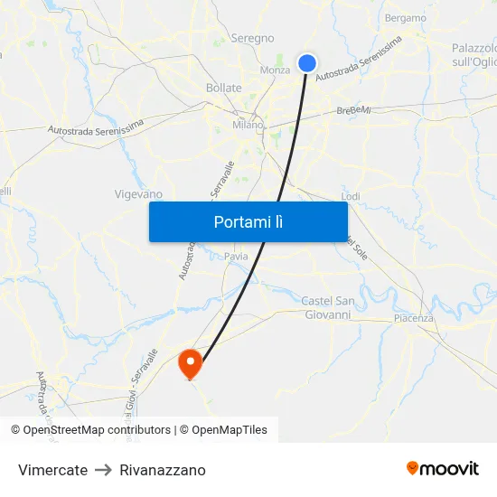 Vimercate to Rivanazzano map