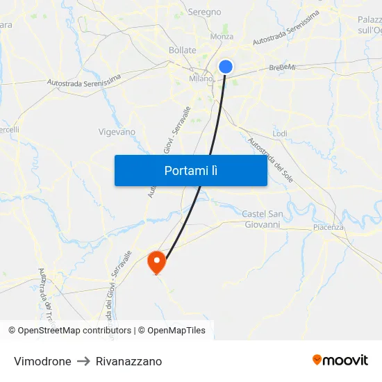 Vimodrone to Rivanazzano map