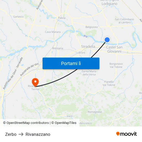 Zerbo to Rivanazzano map