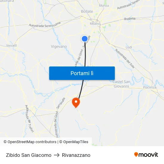 Zibido San Giacomo to Rivanazzano map
