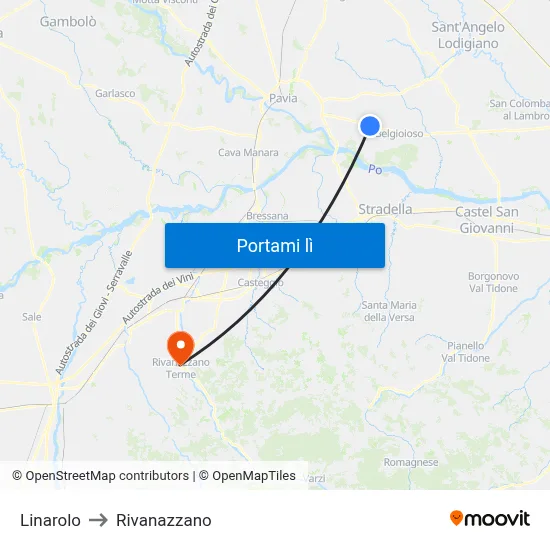 Linarolo to Rivanazzano map