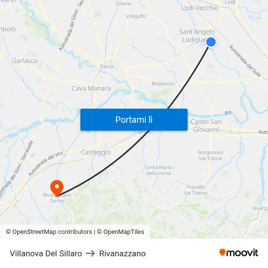 Villanova Del Sillaro to Rivanazzano map