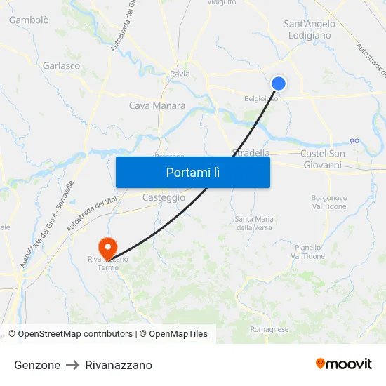 Genzone to Rivanazzano map