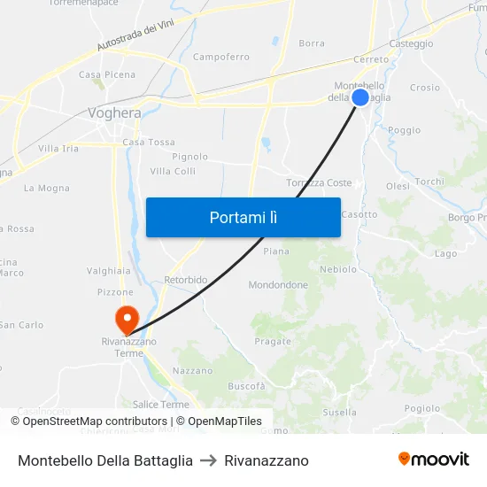 Montebello Della Battaglia to Rivanazzano map