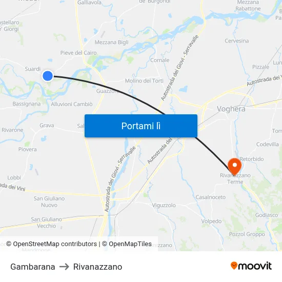 Gambarana to Rivanazzano map