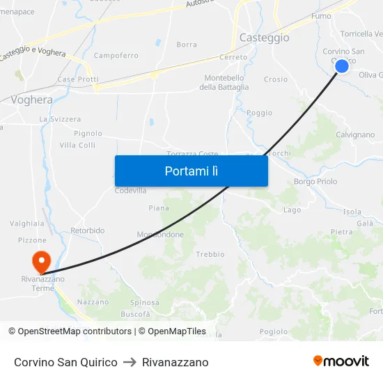 Corvino San Quirico to Rivanazzano map