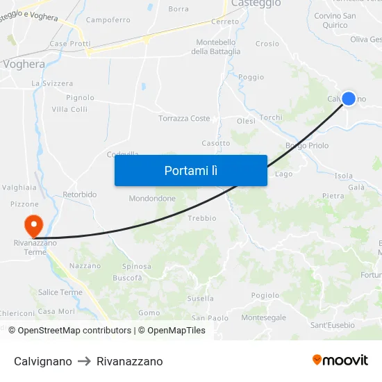 Calvignano to Rivanazzano map