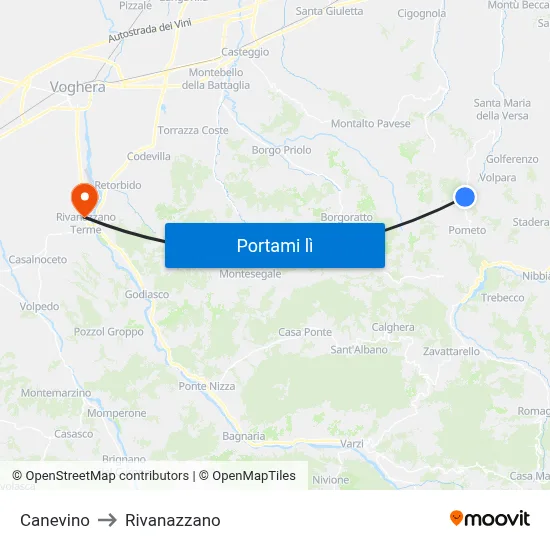 Canevino to Rivanazzano map