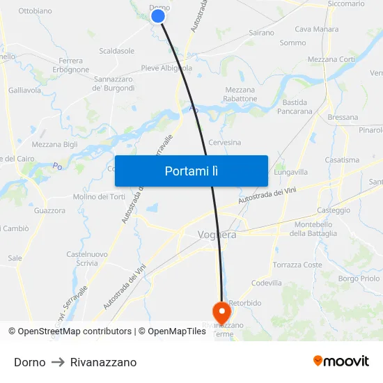 Dorno to Rivanazzano map