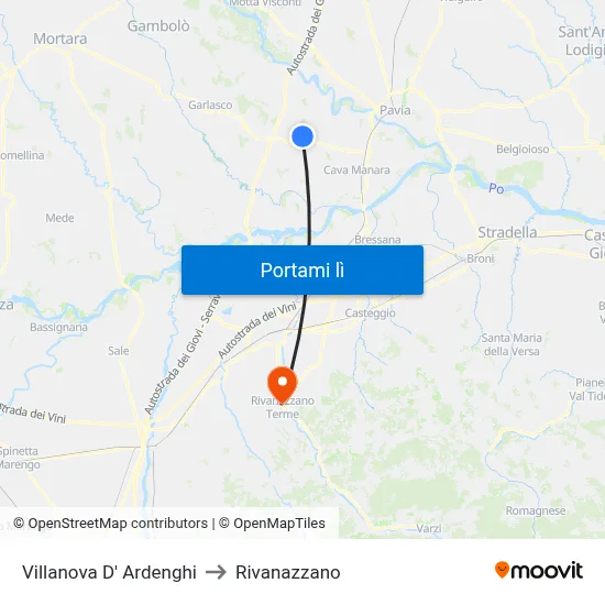 Villanova D' Ardenghi to Rivanazzano map