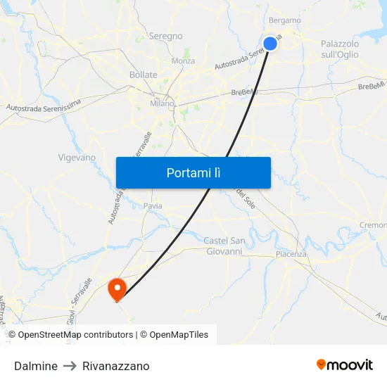 Dalmine to Rivanazzano map