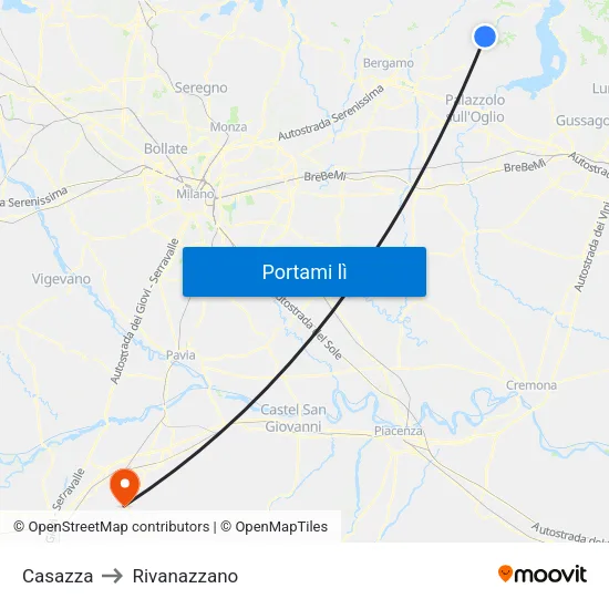 Casazza to Rivanazzano map