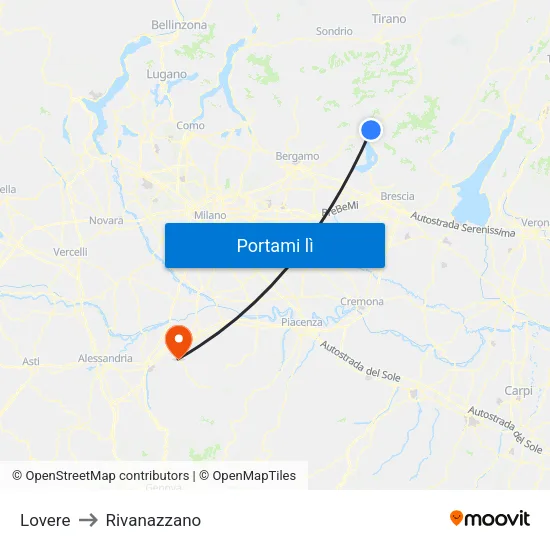 Lovere to Rivanazzano map