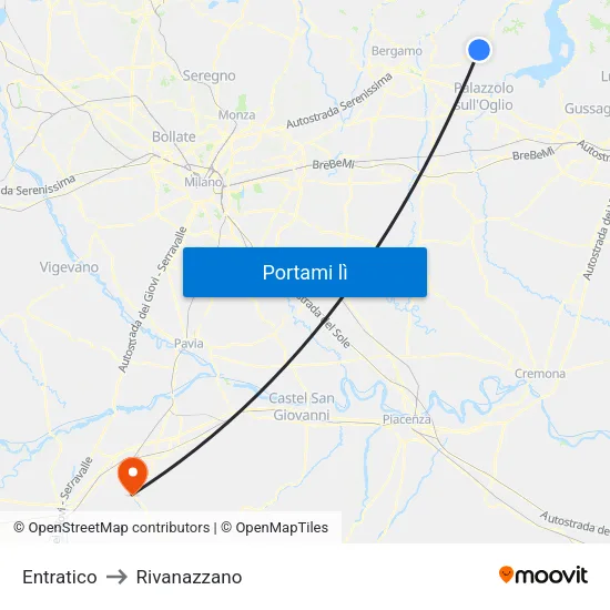 Entratico to Rivanazzano map