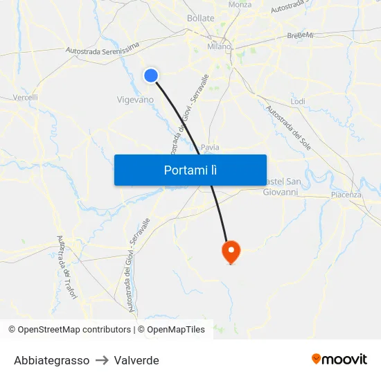 Abbiategrasso to Valverde map