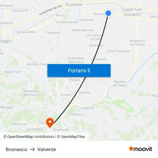 Bosnasco to Valverde map