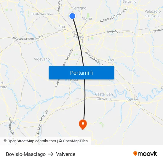 Bovisio-Masciago to Valverde map