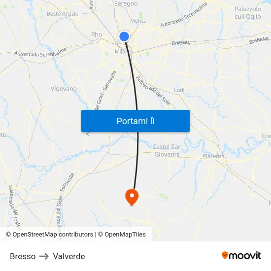 Bresso to Valverde map