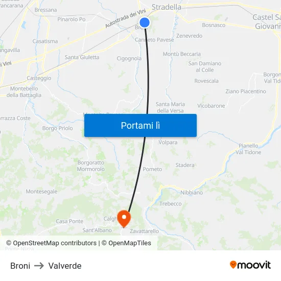 Broni to Valverde map