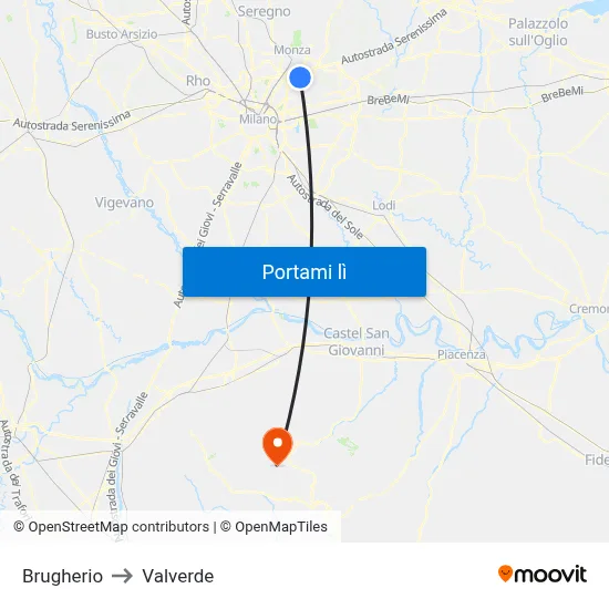 Brugherio to Valverde map