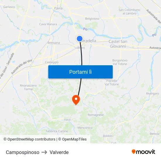 Campospinoso to Valverde map