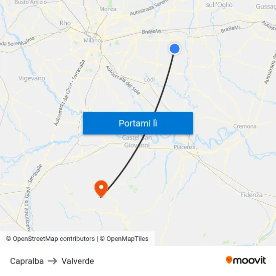 Capralba to Valverde map