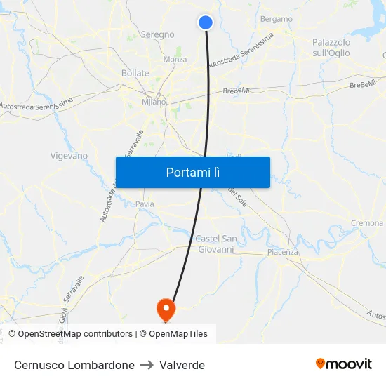 Cernusco Lombardone to Valverde map