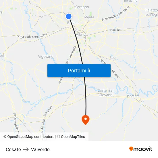 Cesate to Valverde map