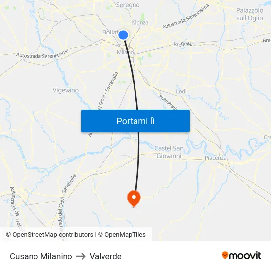 Cusano Milanino to Valverde map