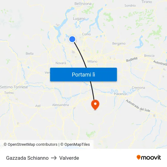 Gazzada Schianno to Valverde map