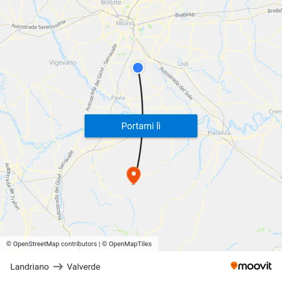 Landriano to Valverde map