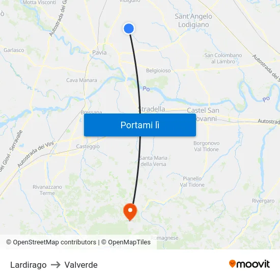 Lardirago to Valverde map