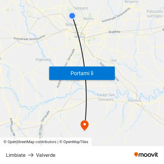 Limbiate to Valverde map