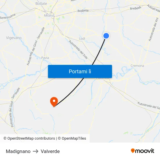 Madignano to Valverde map