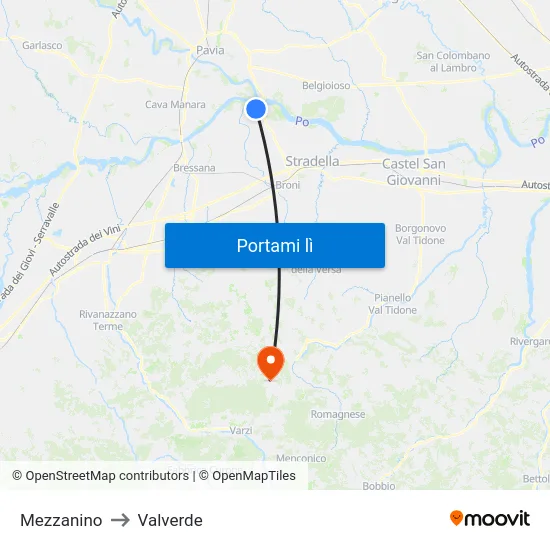 Mezzanino to Valverde map