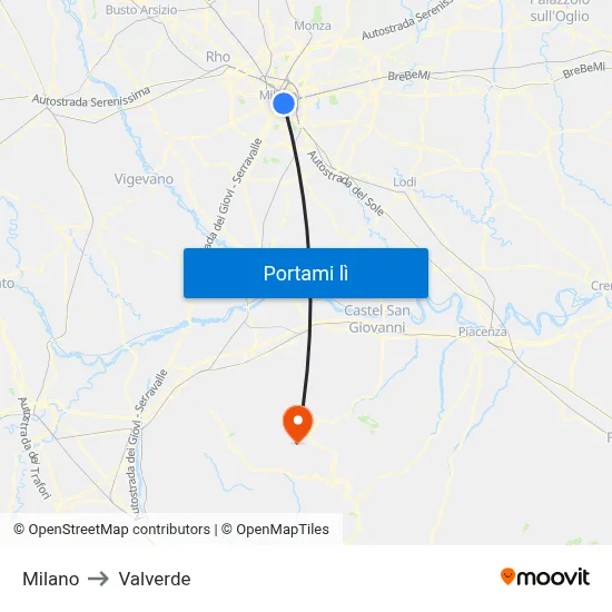 Milano to Valverde map