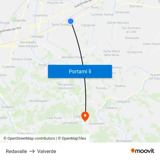 Redavalle to Valverde map