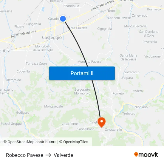 Robecco Pavese to Valverde map