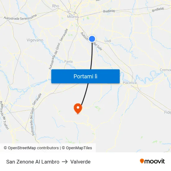San Zenone Al Lambro to Valverde map
